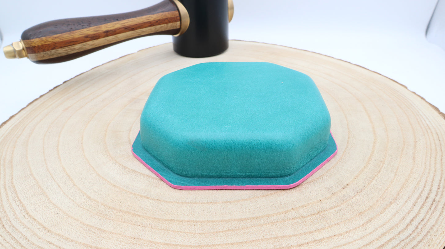 Leather Desk/Valet Tray: Pink & Turquoise