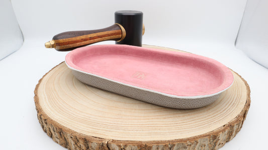 Leather Desk/Valet Tray: Grey & Pink