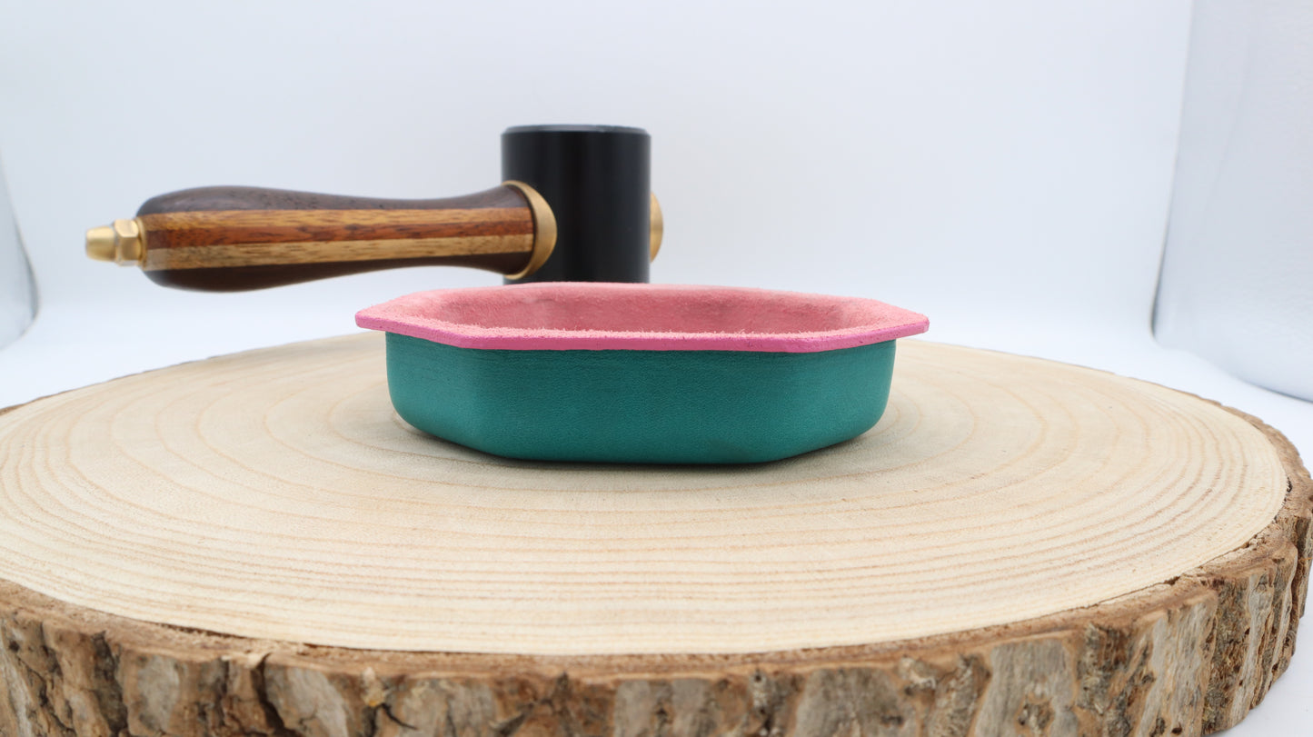 Leather Desk/Valet Tray: Pink & Turquoise